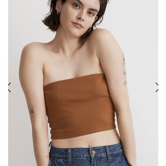 NWT Madewell Crop Tube Top in Sleekhold Brown - Picture 2 of 7